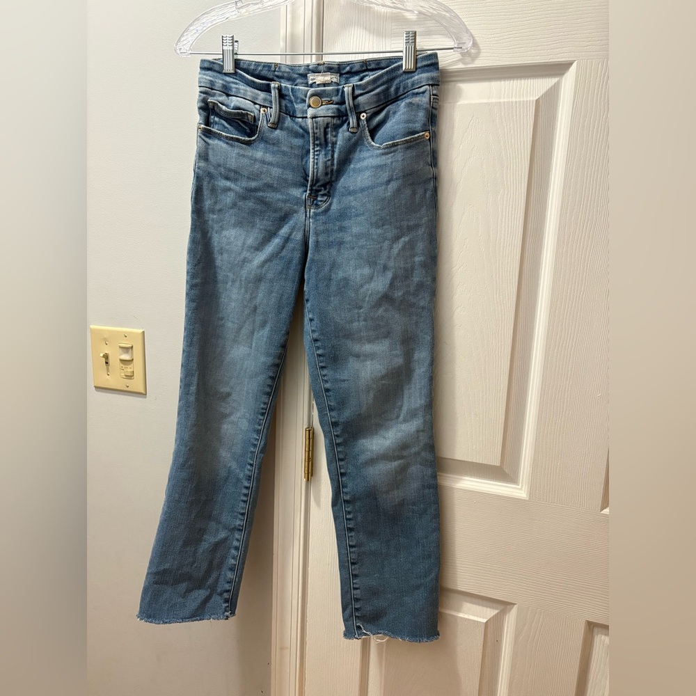 Good American Good Legs Straight Raw Frayed Hem‎ Jeans Size 2/26